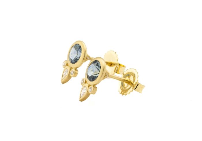 18K Satin Bezel Set Montana Sapphire and Diamond Studs