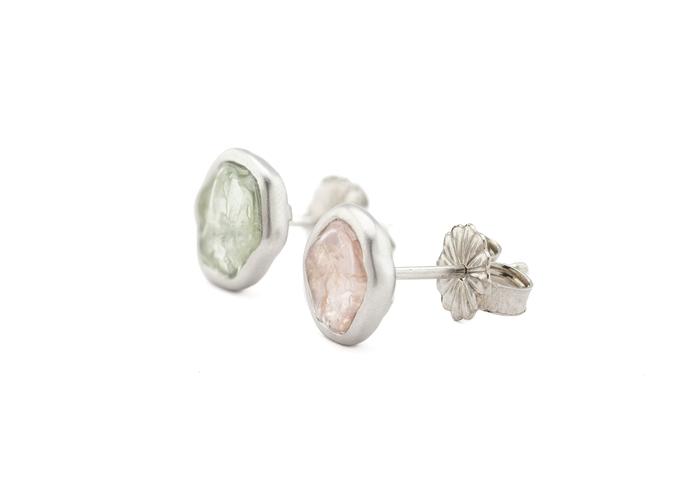 14K Tumbled Montana Sapphire Bezel Set Stud Earrings