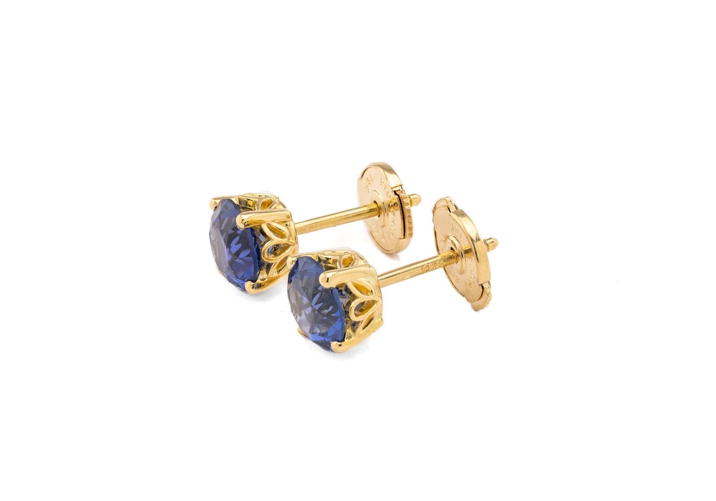 18K Yogo Sapphire 2.19ctw Stud Earrings