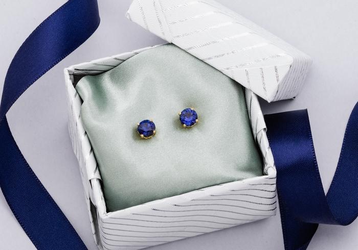 14K Yogo Sapphire Three-Prong Stud Earrings