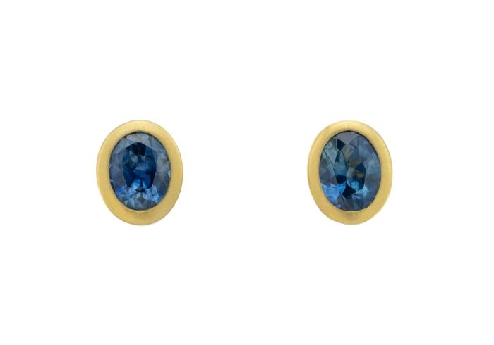 18K Satin Bezel Set Montana Sapphire Studs