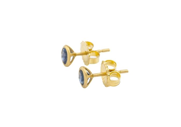 18K Satin Bezel Set Montana Sapphire Studs