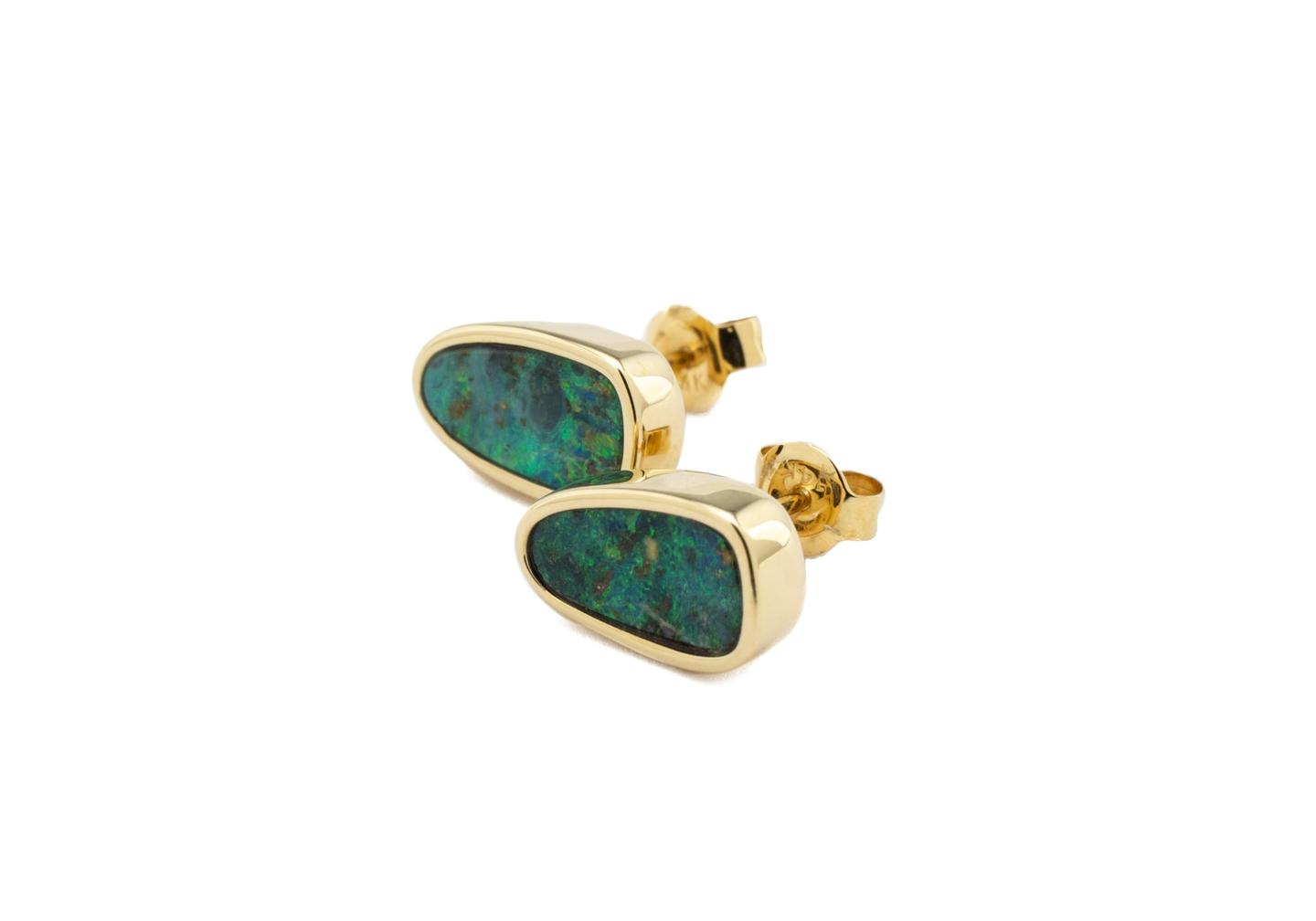 14K Boulder Opal Bezel Set Stud Earrings