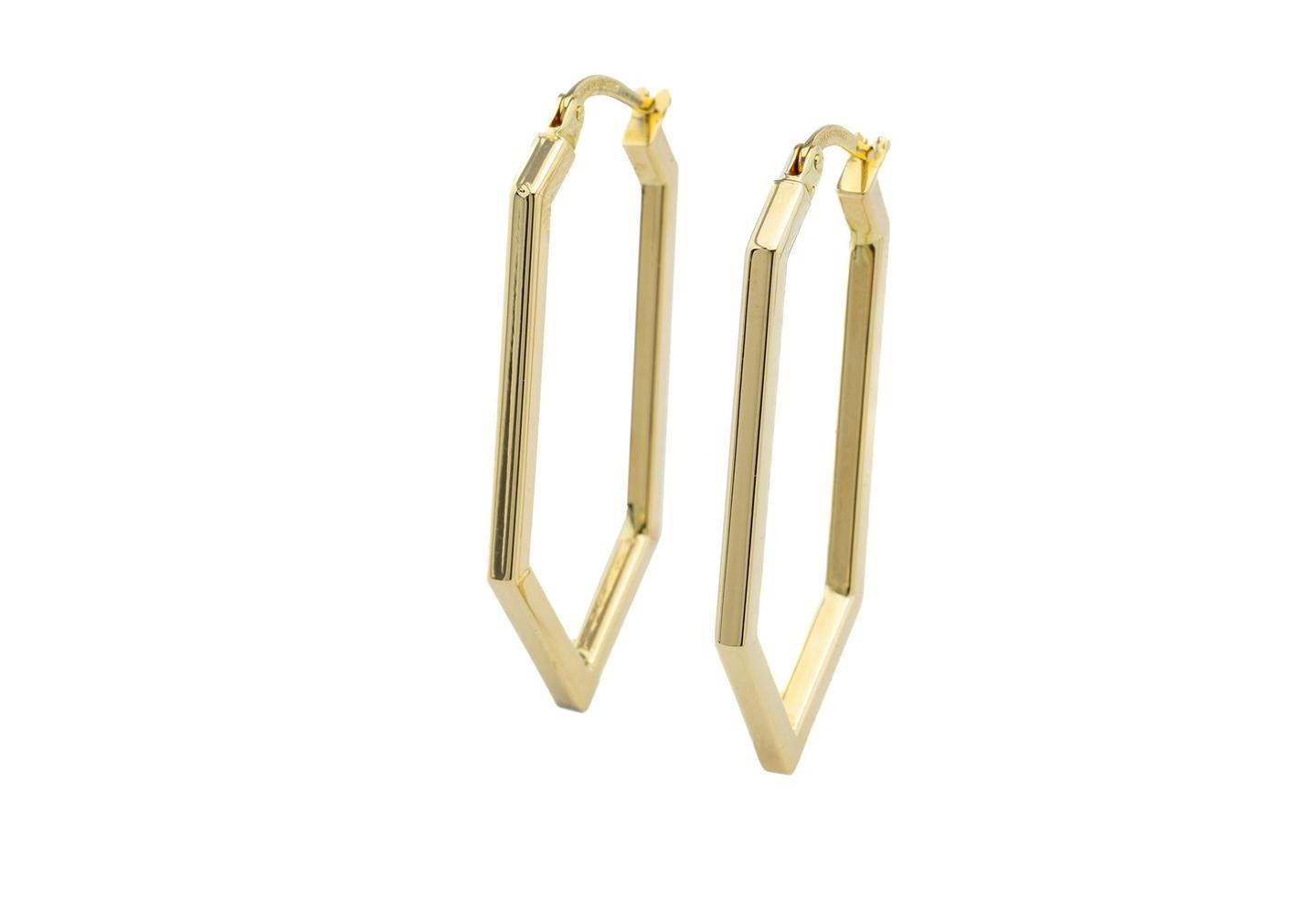 14K Elongated Hexagon XL Hoop Earrings