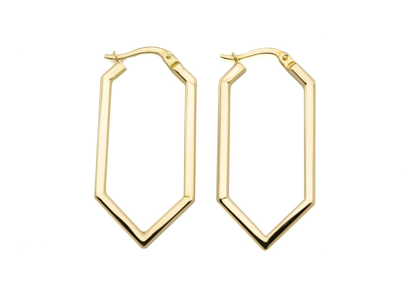 14K Elongated Hexagon XL Hoop Earrings