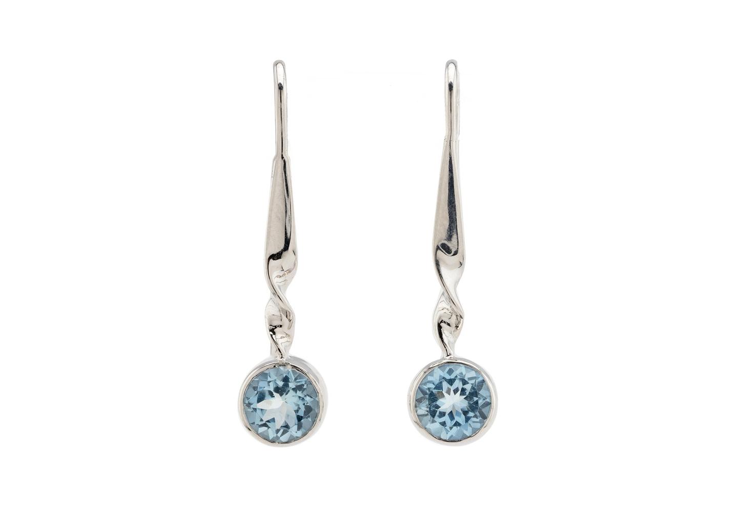 14K Aquamarine Twist Drop Earrings
