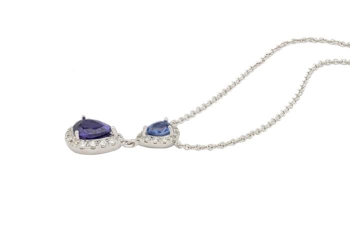 14K Pear Shape Yogo Sapphire Halo Drop Necklace