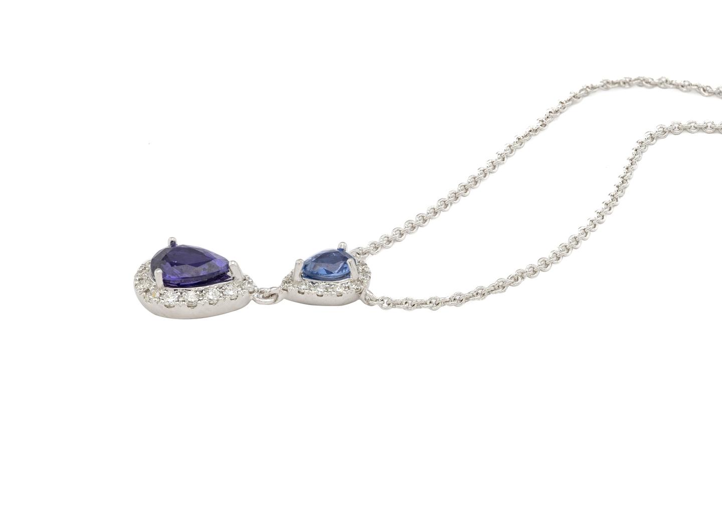 14K Pear Shape Yogo Sapphire Halo Drop Necklace
