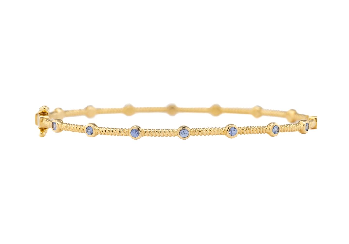 14K Yogo Sapphire Bezel Set Bangle