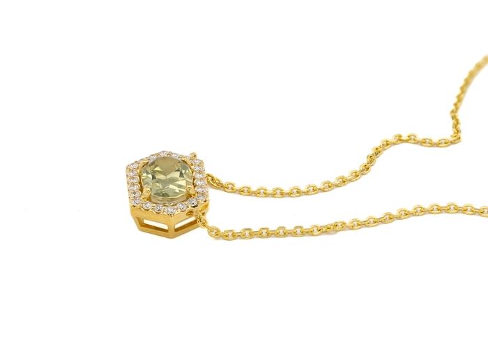 14K Montana Sapphire Hexagon Halo Pendant