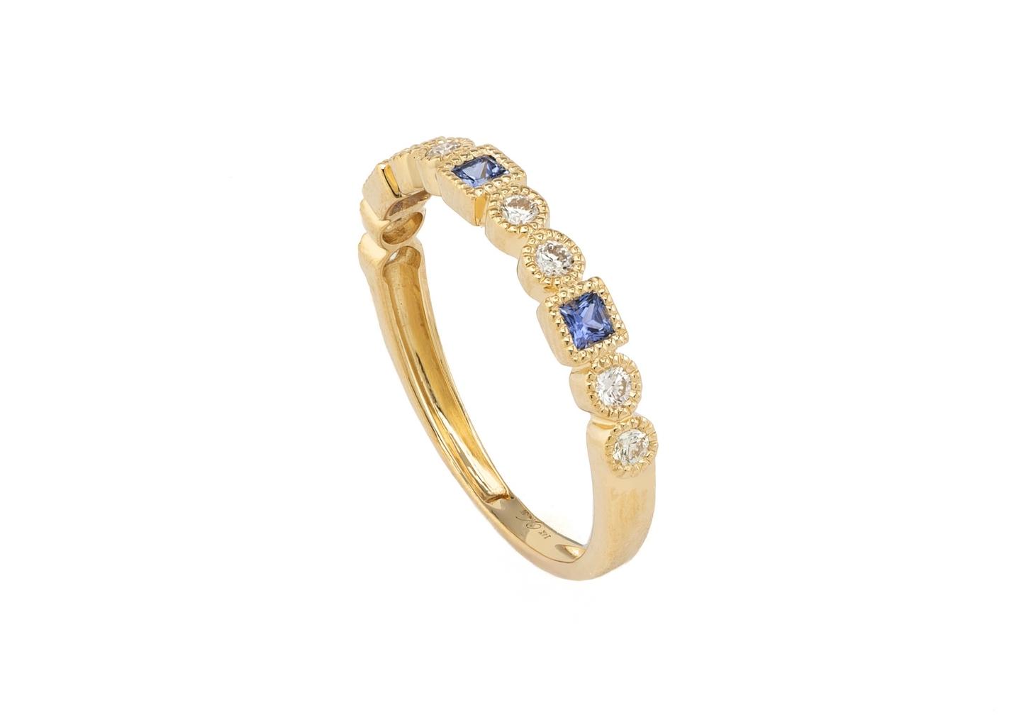 14K Yogo Sapphire & Diamond Milgrain Band