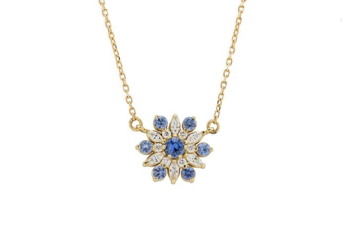 14k Yogo Sapphire & Diamond Flower Necklace