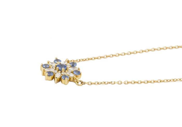 14k Yogo Sapphire & Diamond Flower Necklace