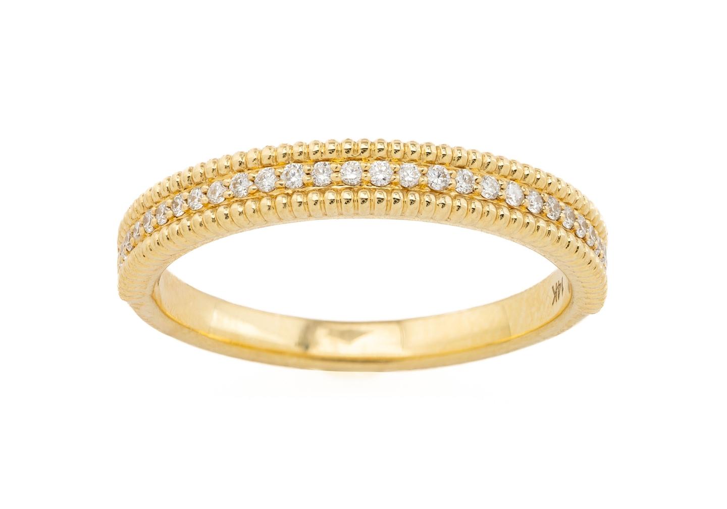 14K Diamond Milgrain Wedding Band