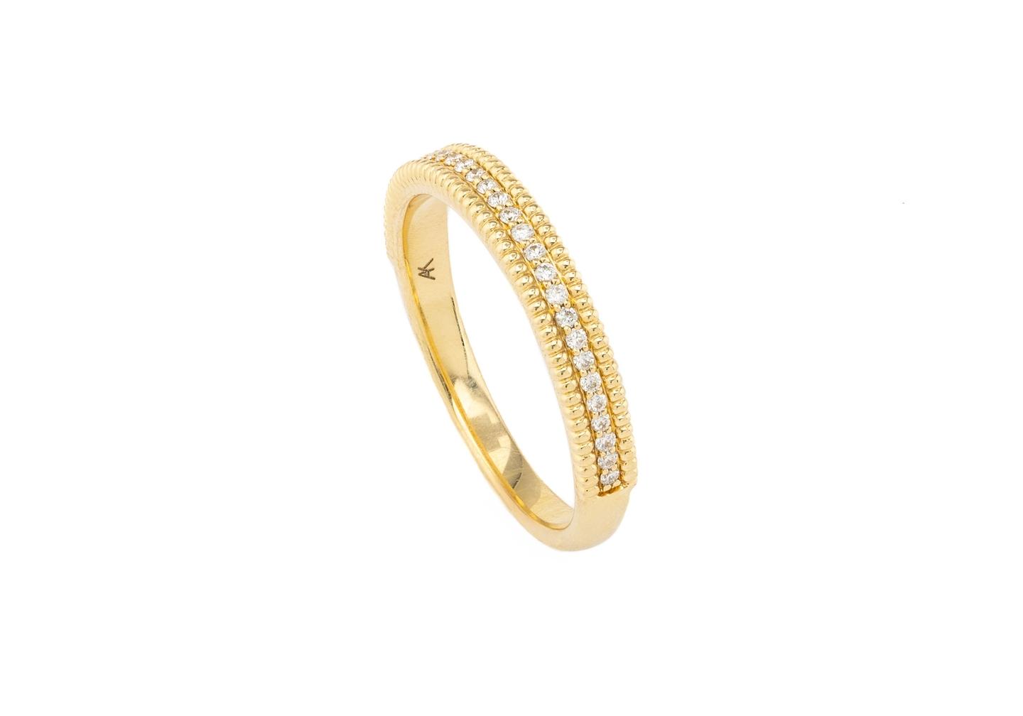 14K Diamond Milgrain Wedding Band