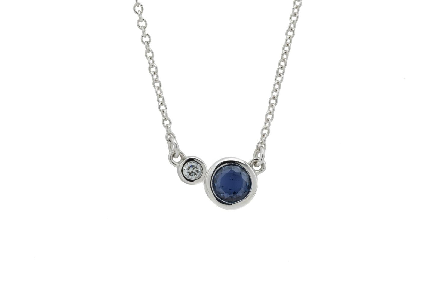 14K Yogo Sapphire & Diamond Bezel Set Necklace