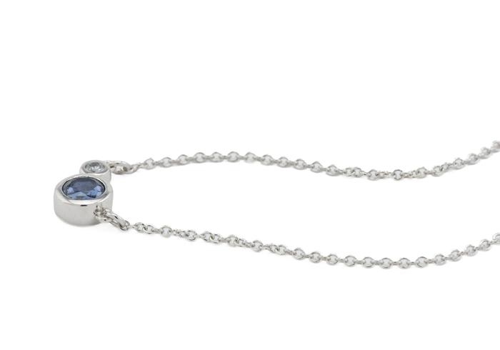 14K Yogo Sapphire & Diamond Bezel Set Necklace