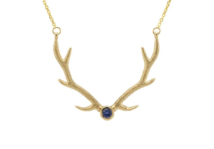 14K Yogo Sapphire Antler Pendant Necklace