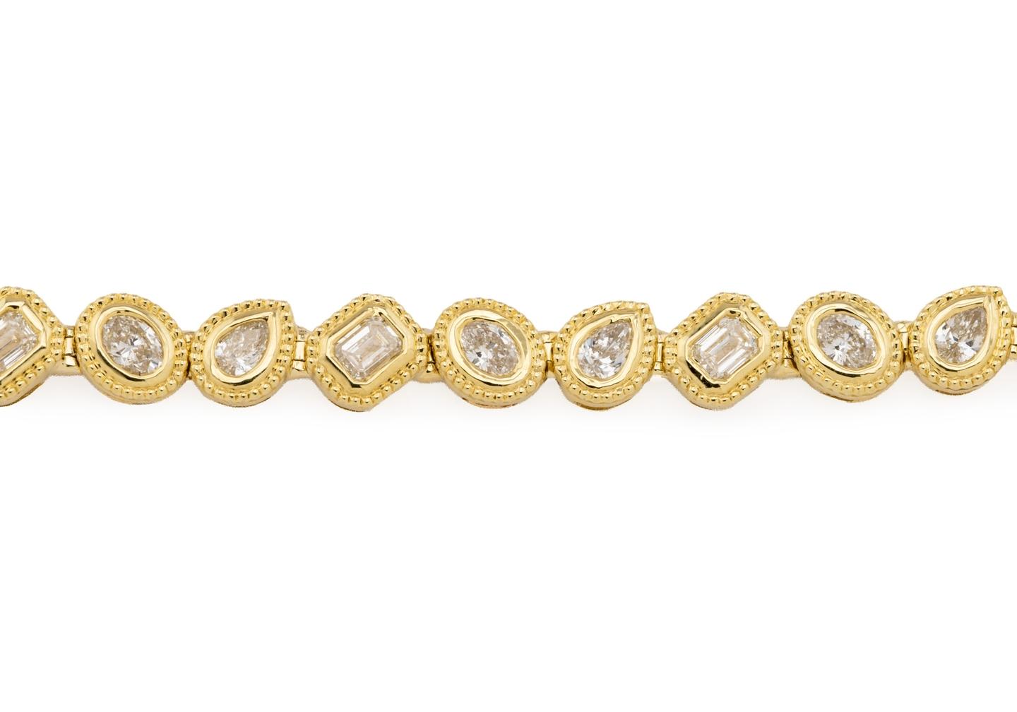 14K Bezel Set Diamond Tennis Bracelet with Milgrain 