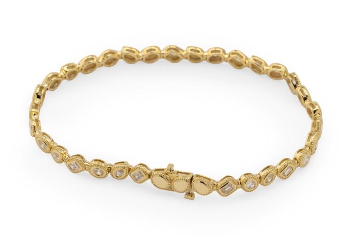 14K Bezel Set Diamond Tennis Bracelet with Milgrain