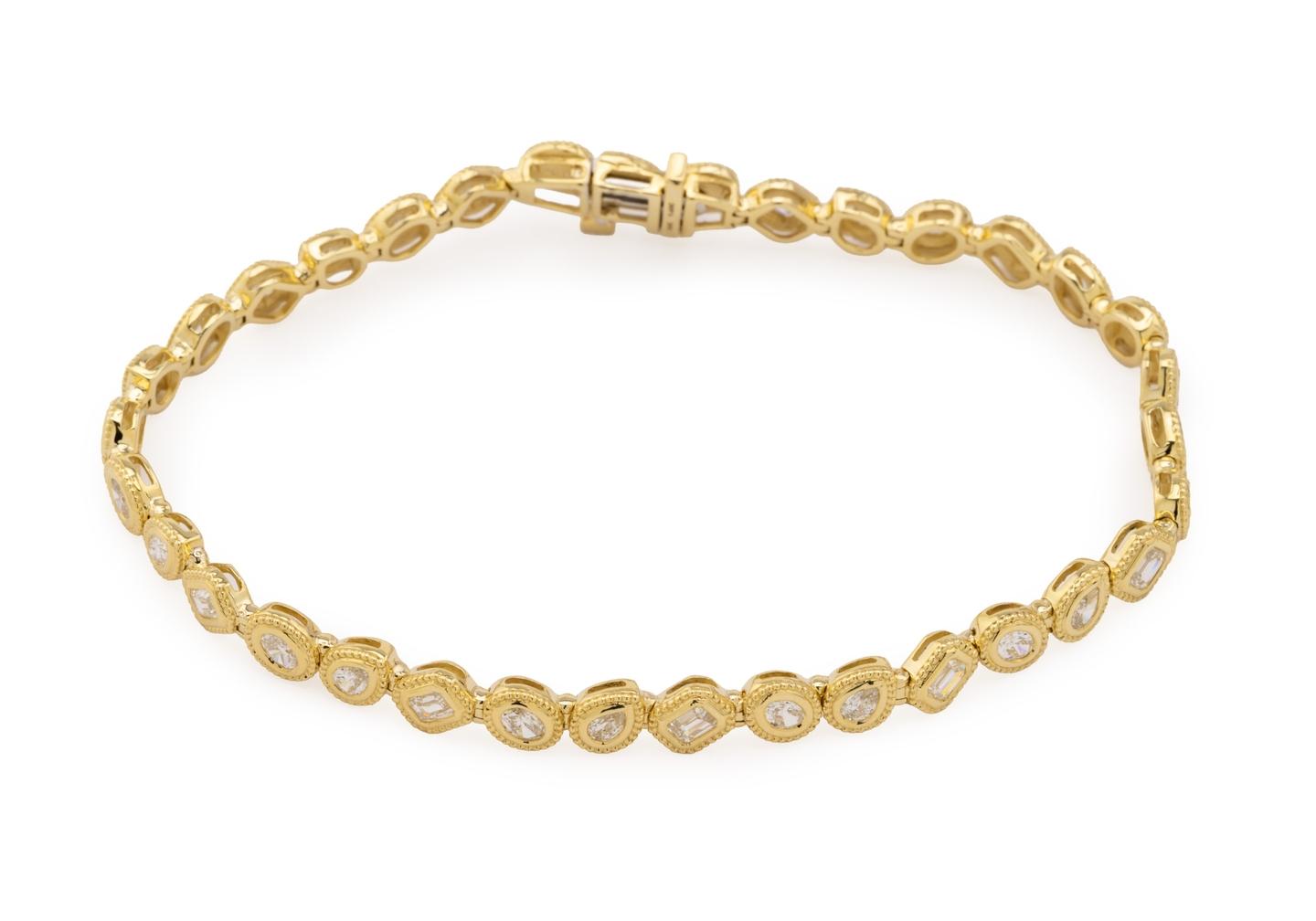 14K Bezel Set Diamond Tennis Bracelet with Milgrain 