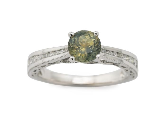14K Green Montana Sapphire Antique Style Ring