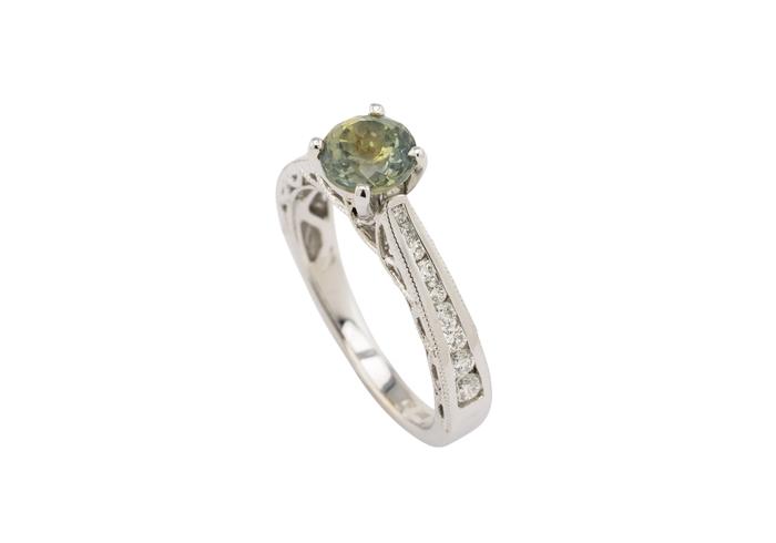 14K Green Montana Sapphire Antique Style Ring