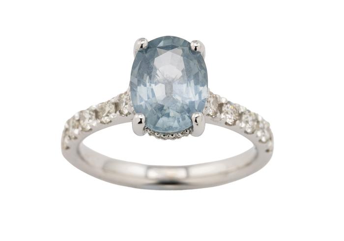 14K Montana Sapphire Hidden Halo Engagement Ring