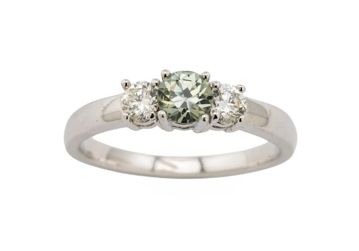 14K Montana Sapphire Three Stone Ring