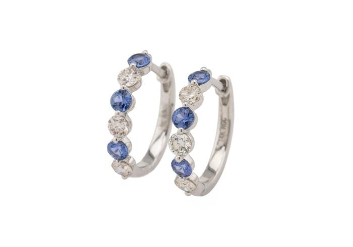 14K Yogo Sapphire and Diamond Hoop Earrings