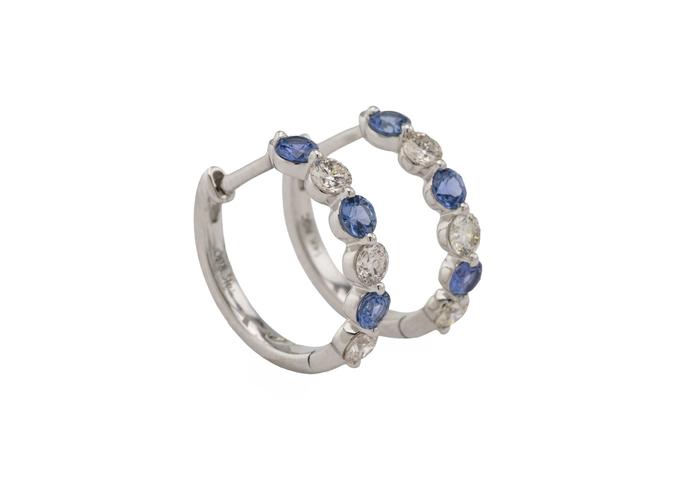 14K Yogo Sapphire and Diamond Hoop Earrings