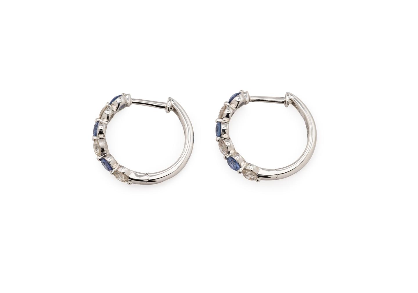 14K Yogo Sapphire and Diamond Hoop Earrings