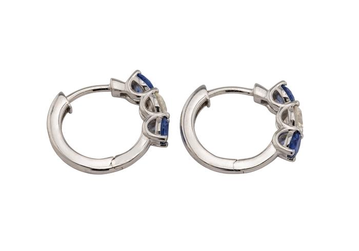 14K Yogo Sapphire and Diamond Huggie Hoop Earrings