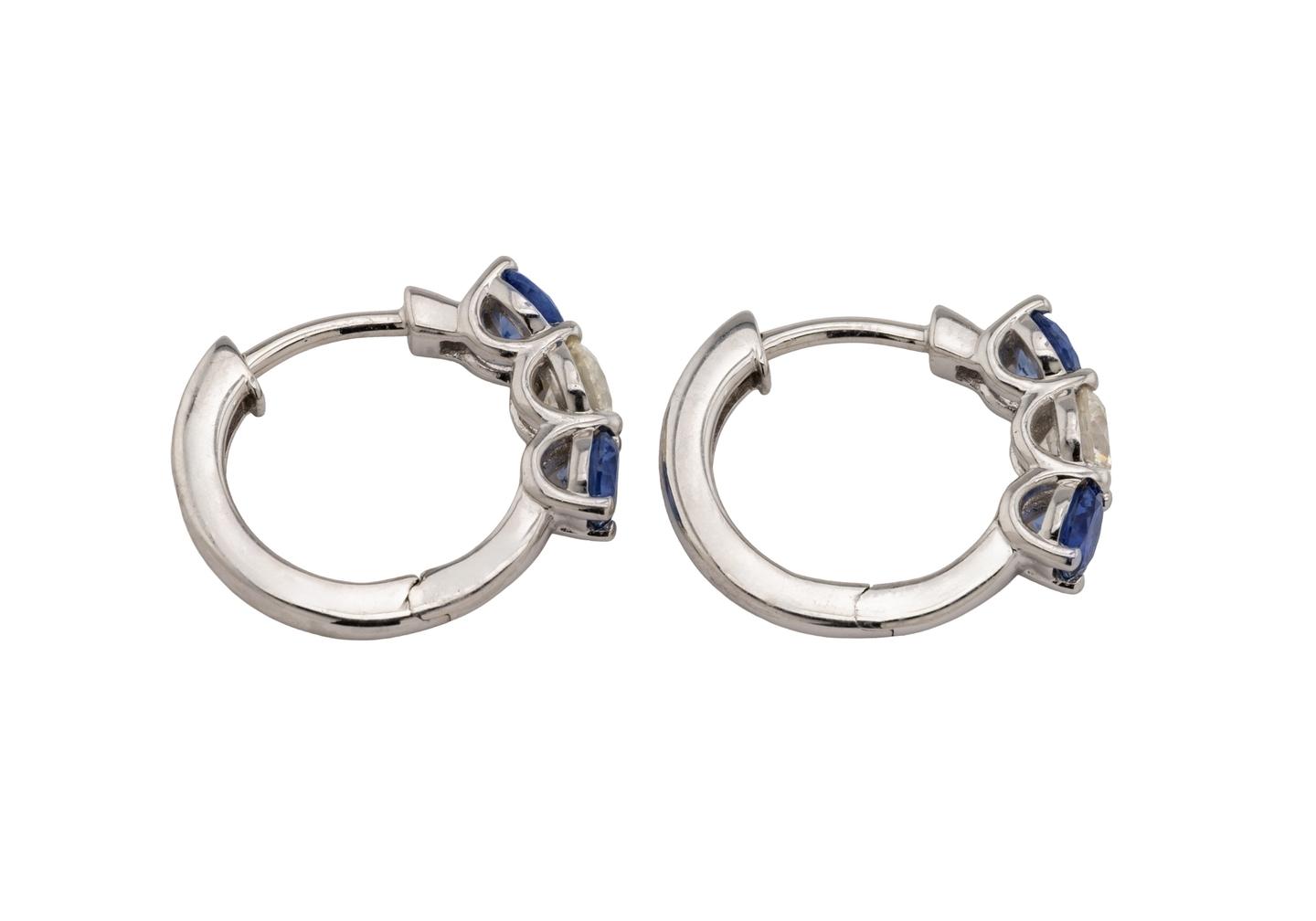 14K Yogo Sapphire and Diamond Huggie Hoop Earrings