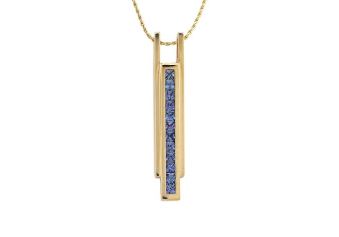 14K Modern Art Deco Yogo Sapphire Necklace
