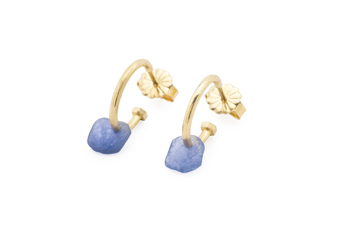 14K Rough Yogo Sapphire Charm Hoops | Imperfectionist Collection