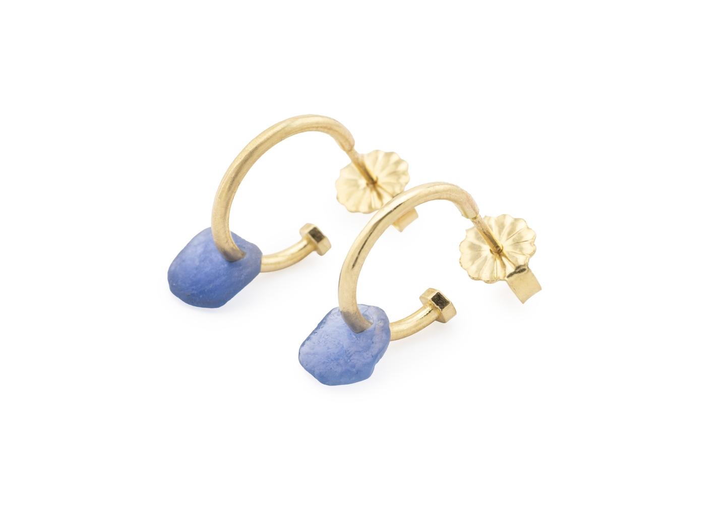 14K Rough Yogo Sapphire Charm Hoops | Imperfectionist Collection