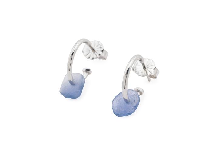 14K White Gold Yogo Sapphire Charm Hoops | Imperfectionist Collection