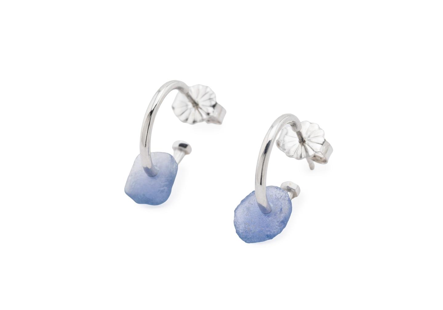 14K White Gold Yogo Sapphire Charm Hoops | Imperfectionist Collection