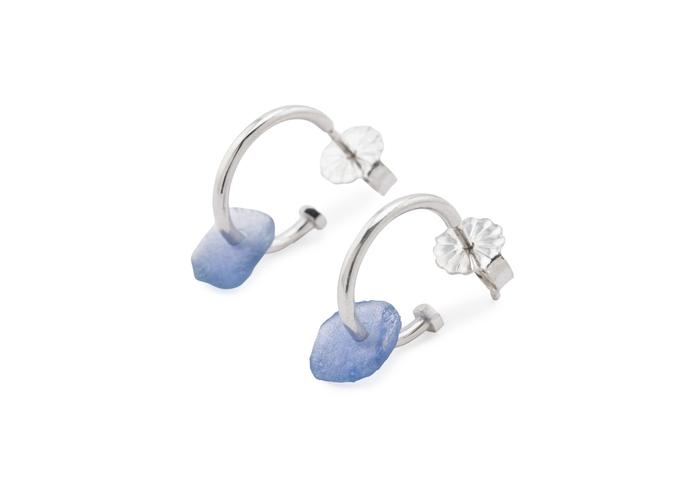 14K White Gold Yogo Sapphire Charm Hoops | Imperfectionist Collection