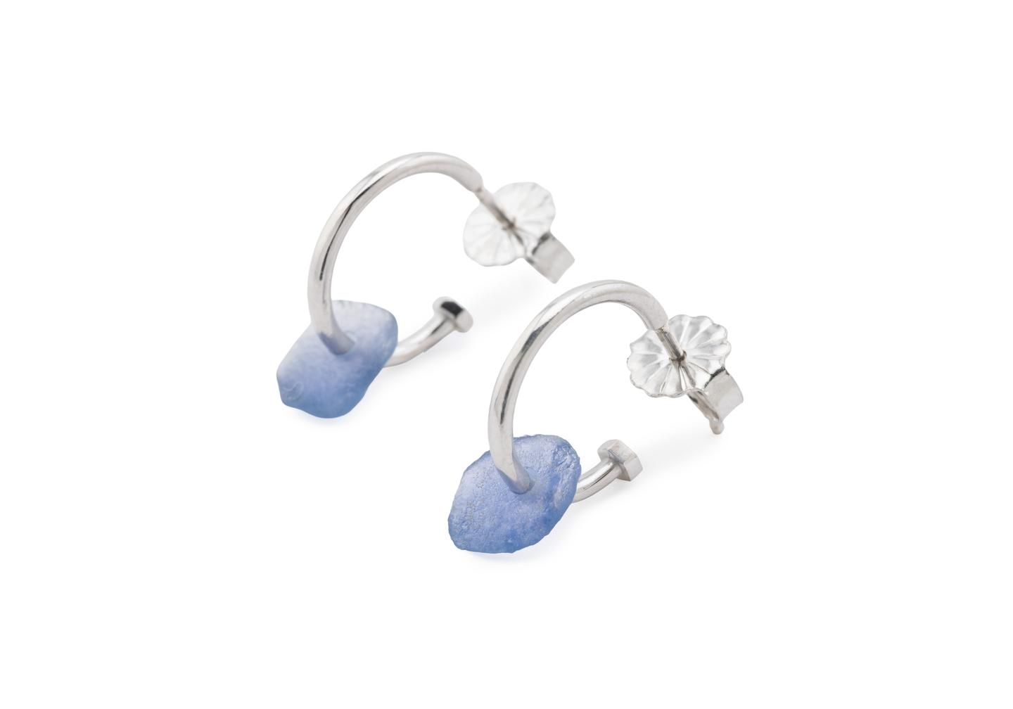 14K White Gold Yogo Sapphire Charm Hoops | Imperfectionist Collection
