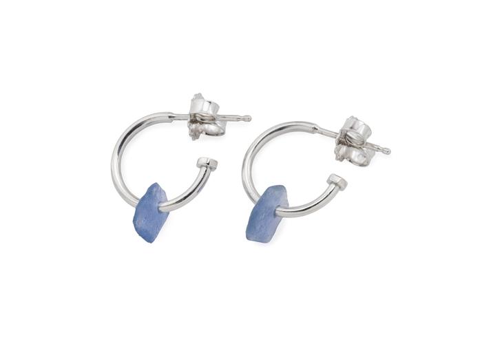14K White Gold Yogo Sapphire Charm Hoops | Imperfectionist Collection