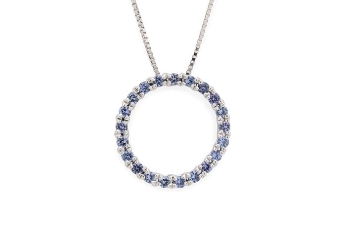 14K Yogo Sapphire Open Circle Pendant Necklace
