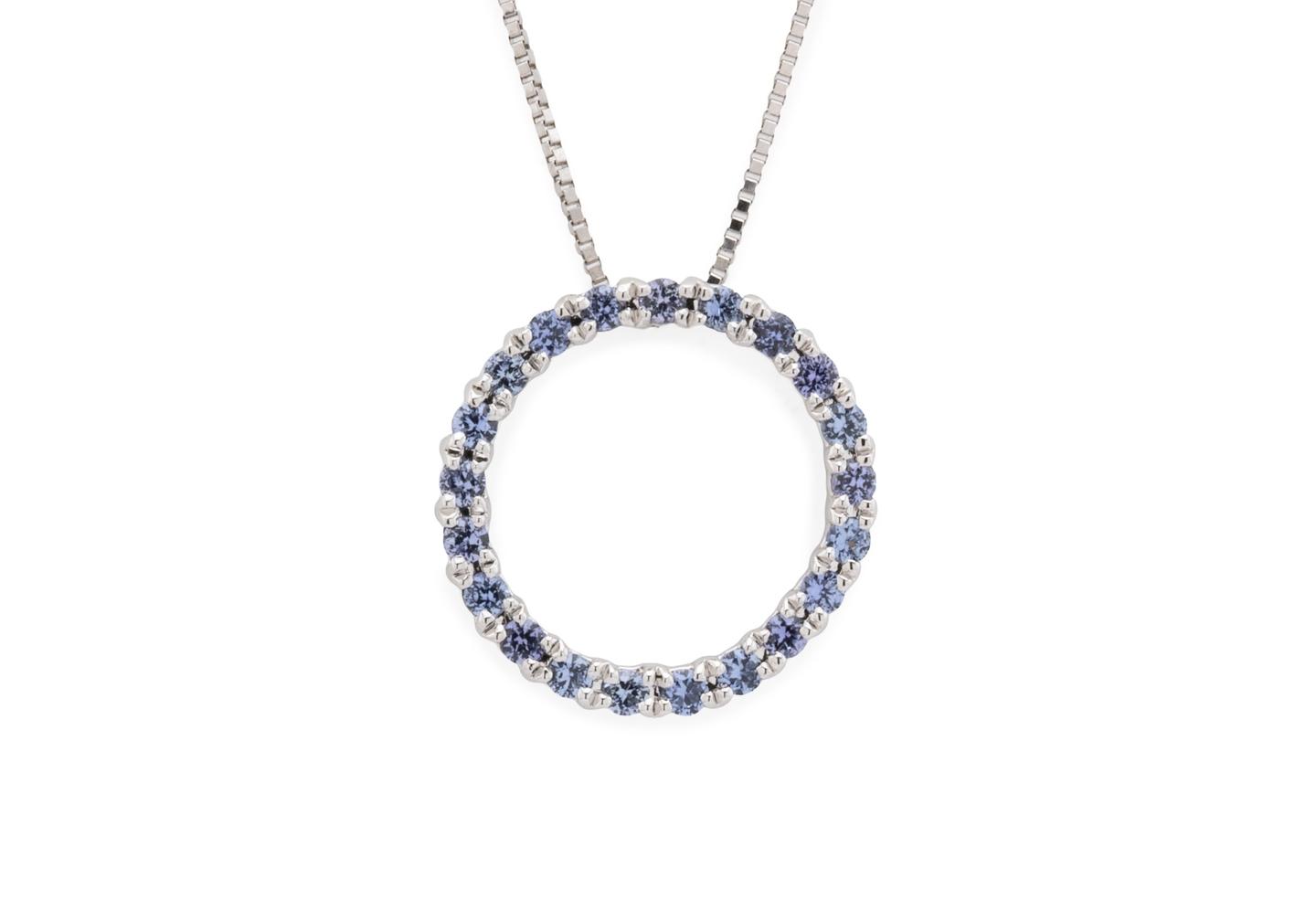 14K Yogo Sapphire Open Circle Pendant Necklace