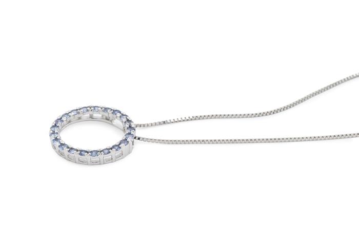 14K Yogo Sapphire Open Circle Pendant Necklace