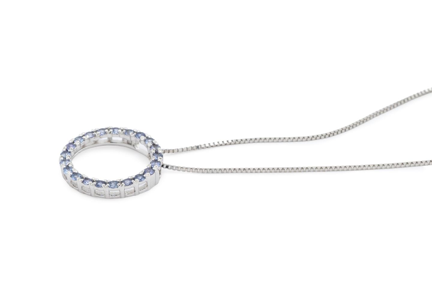 14K Yogo Sapphire Open Circle Pendant Necklace