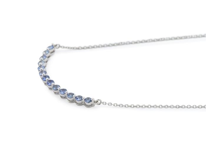 14K Yogo Sapphire Curved Bar Pendant Necklace