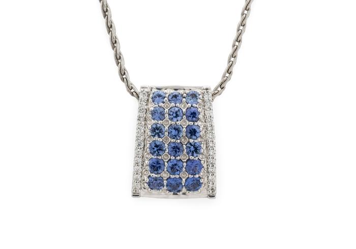 14K Modern Yogo Sapphire & Diamond Pendant