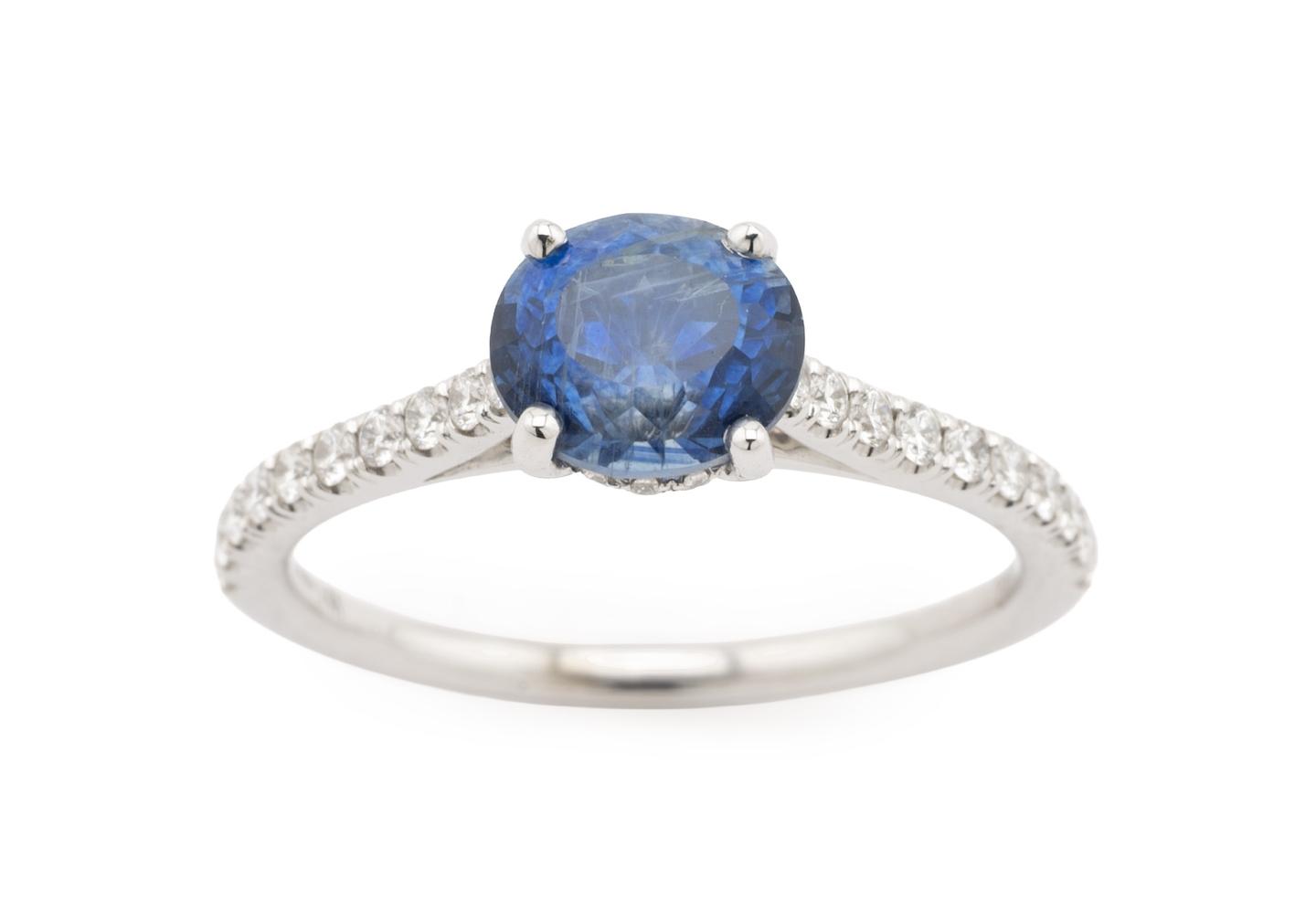 14K Montana Sapphire Diamond Accent Engagement Ring