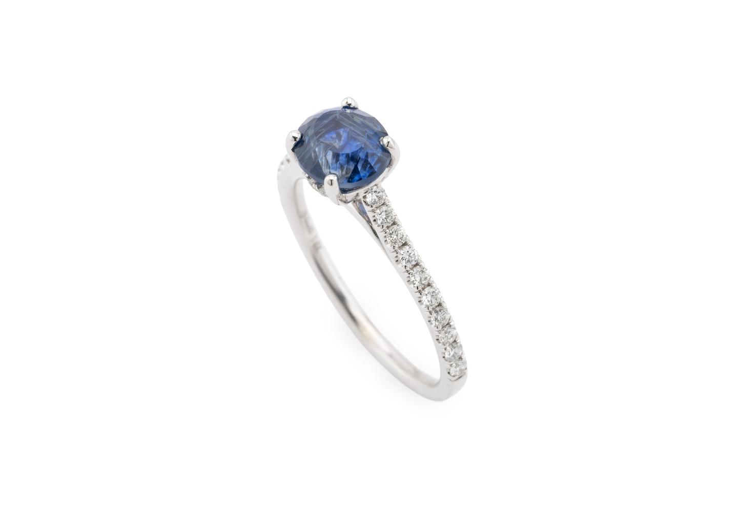 14K Montana Sapphire Diamond Accent Engagement Ring